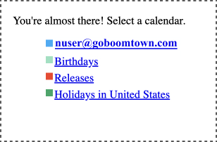 screnshot of the calendar selection screen