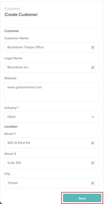 screenshot of the customer panel with the save button highlighted