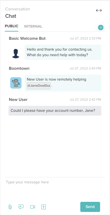 screenshot of conversation panel with sent quick reply