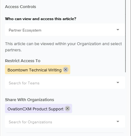 screenshot of partner ecosystem team access selection