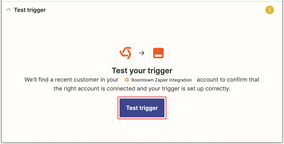 screenshot of test trigger in zapier with the test trigger button highlighted