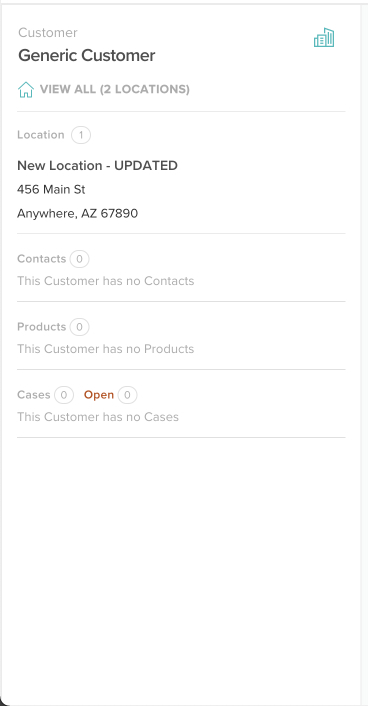 screenshot of the customer panel with the updated location information