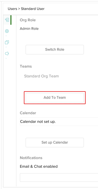 screenshot of a user's settings with the add to team button highlighted