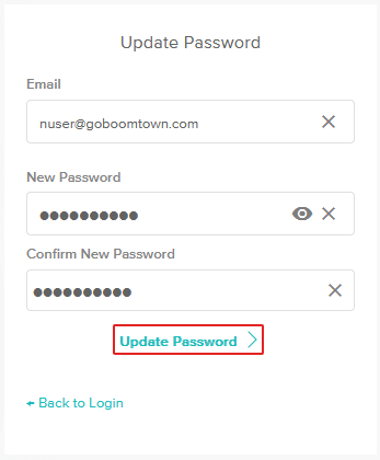 screenshot of the password update popup