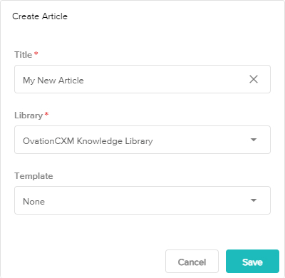 screenshot of the create article modal