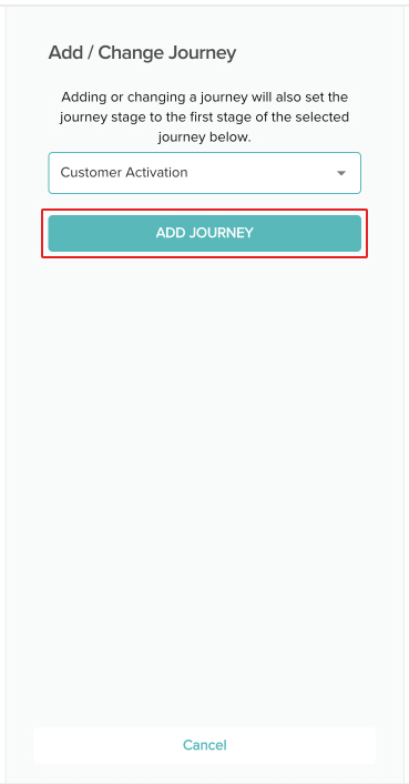 screenshot of the journey selection panel with the add journey button highlighted