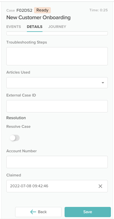 screenshot of the case panel with the custom field displayed