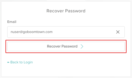 screenshot of the recover password screen with the recover password button highlighted