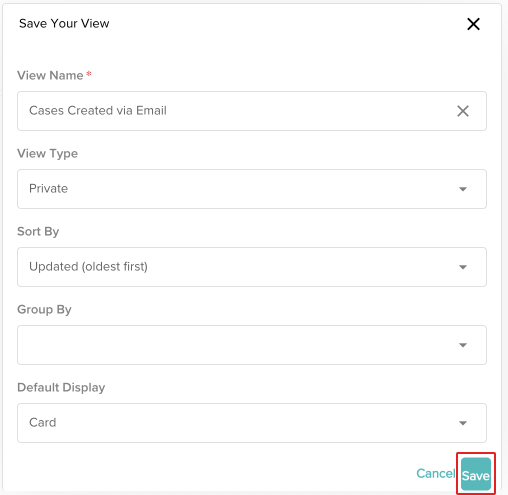 screenshot of the save your view popup with save highlighted