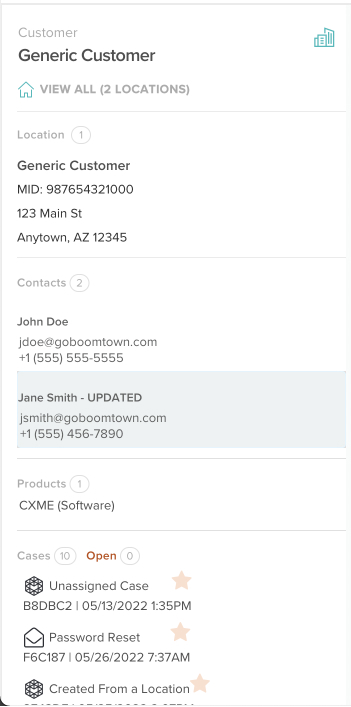 screenshot of the customer panel with the updated contact information