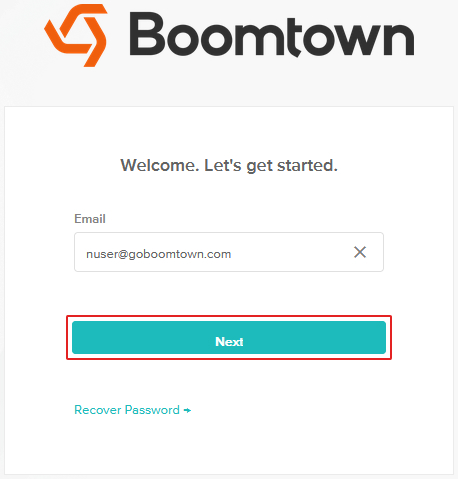 screenshot of the boomtown login screen
