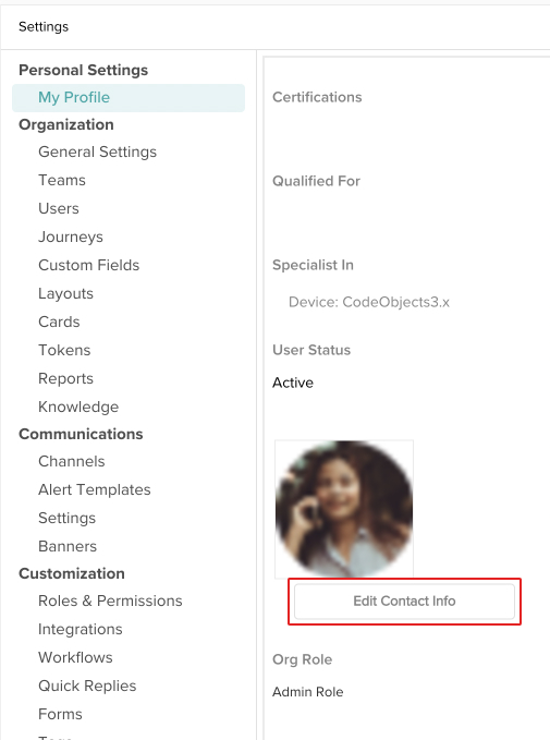 screenshot of the my profile display with edit contact info button highlighted