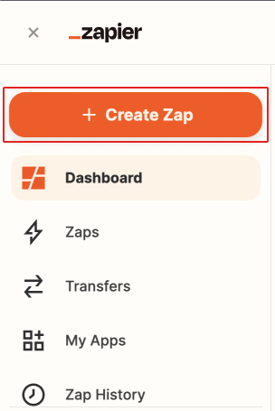screenshot of zapier homepage with the create zap button highlighted