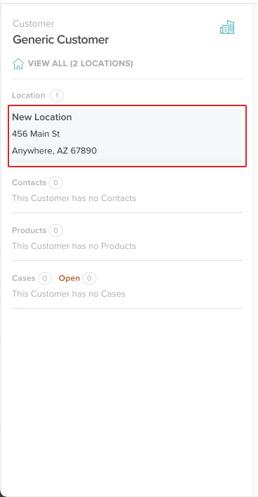 screenshot of the customer panel with the location highlighted