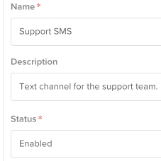 screenshot of the sms channel editor